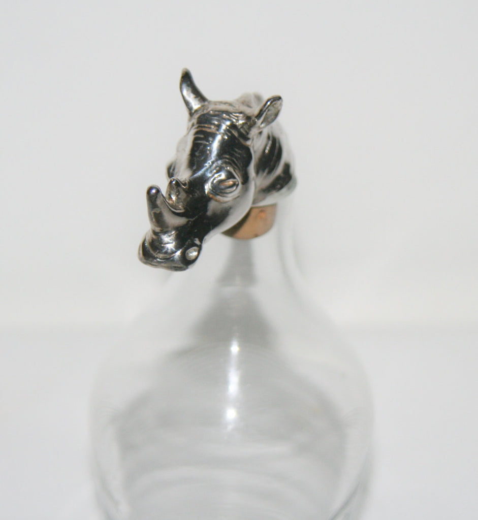 African Rhino Wine Cork Bottle Stopper Hallmarked Sterling Big 5 Animal Handcrafted in South Africa - Cultures International From Africa To Your Home