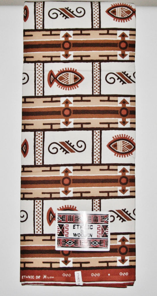 Ethnic De Woodin 6 Yards Vlisco Classic African Fabric Ivory, Sepia Brown - Cultures International From Africa To Your Home