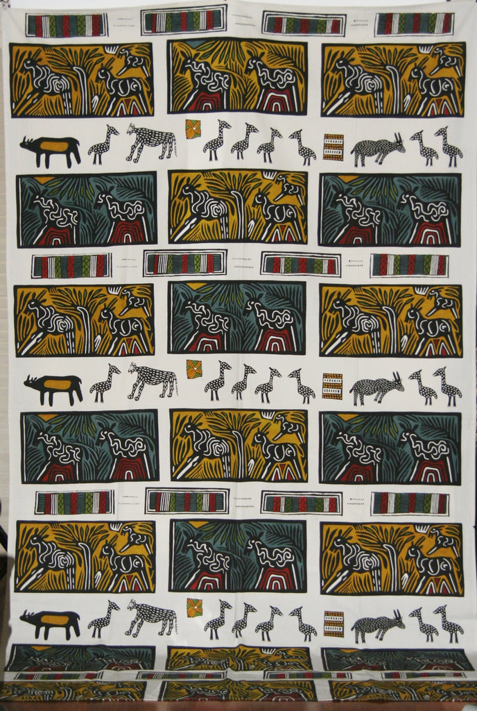 African Textile Art on Fabric Abstract African Animals in the Forests of Southern Africa 100"L X 60"W Wall Hanging Home Decor - Cultures International From Africa To Your Home