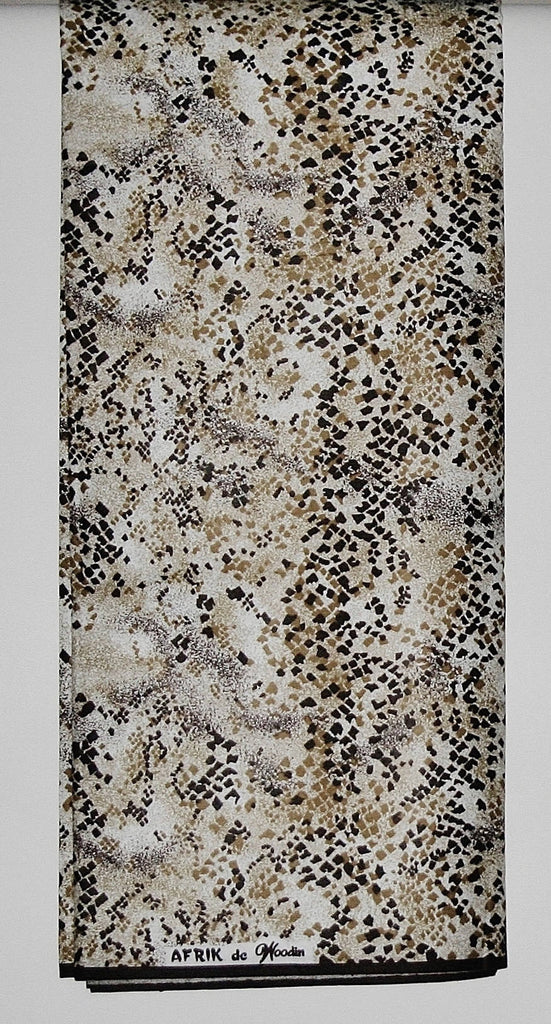 Afrik De Woodin Vlisco Classic Fabric Wax Print 6 Yards Bronze, Sand, Sienna Speckles on White - Cultures International From Africa To Your Home
