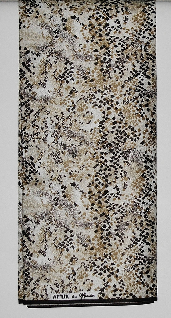 African Fabric 6 Yards Afrik De Woodin Vlisco Classic Wax Print Speckled Colors Bronze, Sand, Sienna Speckles on White - Cultures International From Africa To Your Home