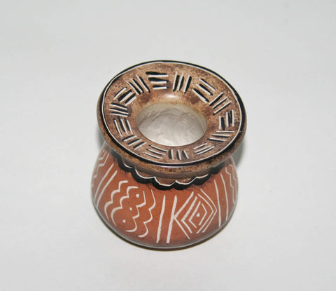 African Vase Soapstone Pottery Tribal Designs Etched in Burnished Browns Kenya 3"H X 2.5"D X 9"C - Cultures International From Africa To Your Home
