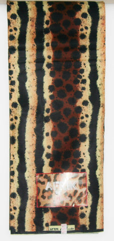 African Fabric 6 Yards Animal Print Vlisco Afrik De Woodin Wax Black, Brown, Sienna, Sand Ivory Coast