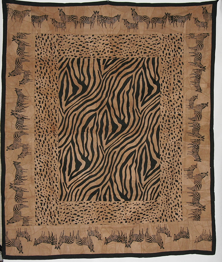 African Zebra and Leopard Wall Hanging Suede Leather Zebra Design Throw Brown Black 50"W X 60"L - Cultures International From Africa To Your Home