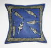 African Pillow Periwinkle Silver Feathers on Blue 19" X 19" - Cultures International From Africa To Your Home