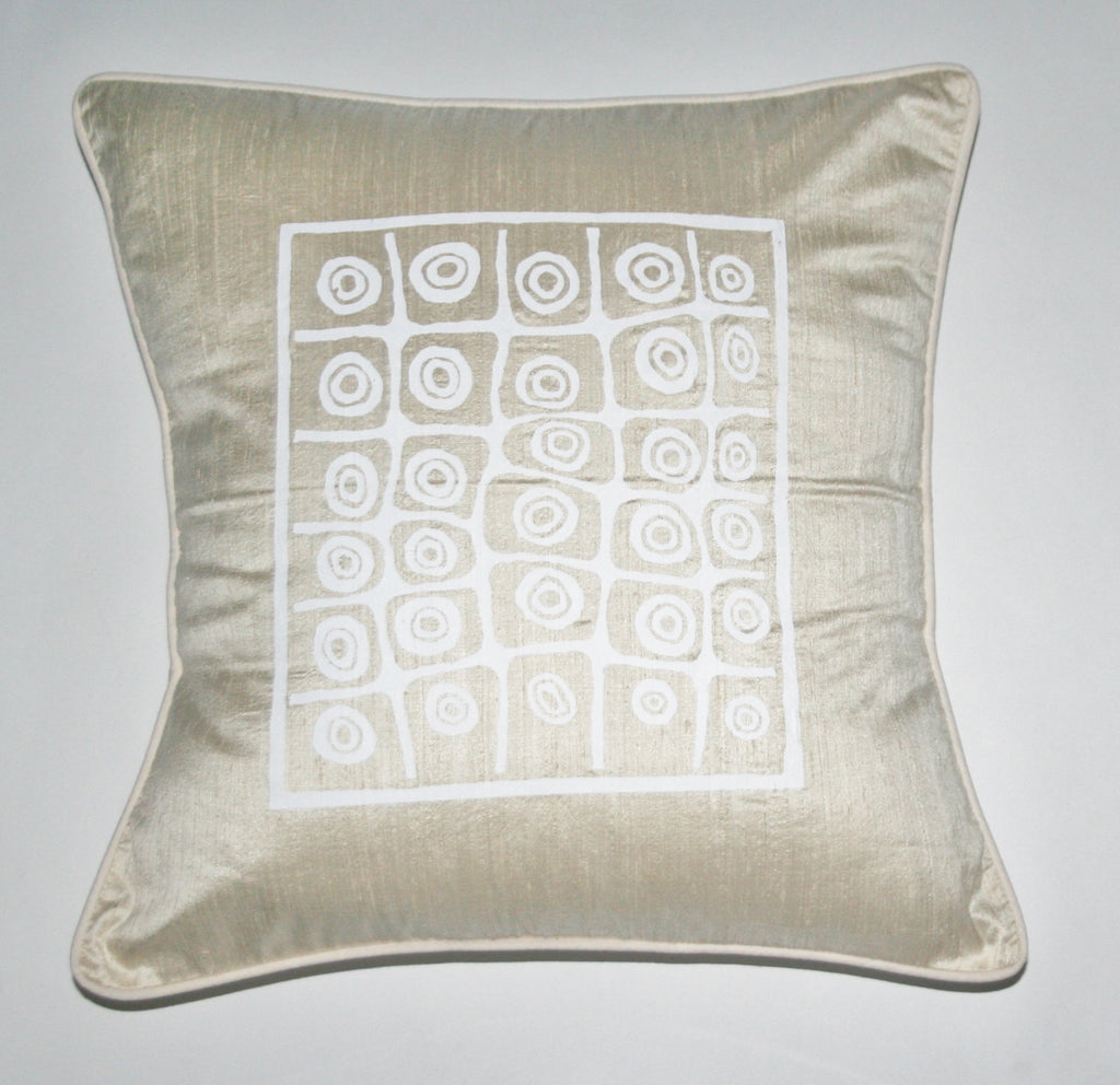 African Silk Pillow Cream and White Abstract Bushman Design - Cultures International From Africa To Your Home