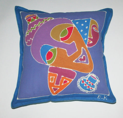 African Batik Pillow Abstract Mask 18" X 18" - Cultures International From Africa To Your Home