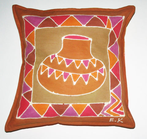 African Batik Pillow Tribal Pot 18" X 18" - Cultures International From Africa To Your Home