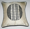 African Raw Silk Pillow White Black Abstract Bushman Design Black Piping - Cultures International From Africa To Your Home