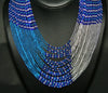 African Necklace Tribal Waterfall Design Blue White Matching Wrap Bracelet - Cultures International From Africa To Your Home