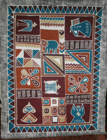 African Sadza Batik Tapestry Geometric Abstract Elephant