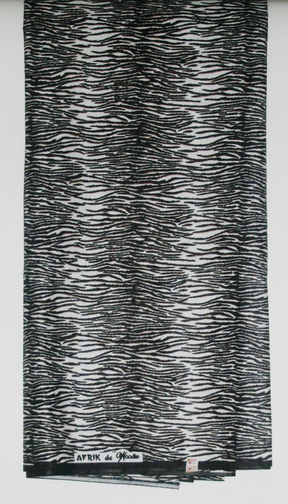 African Fabric 6 Yards Afrik de Woodin Vlisco Zebra Wax Print Fabric Classic Black and White - Cultures International From Africa To Your Home