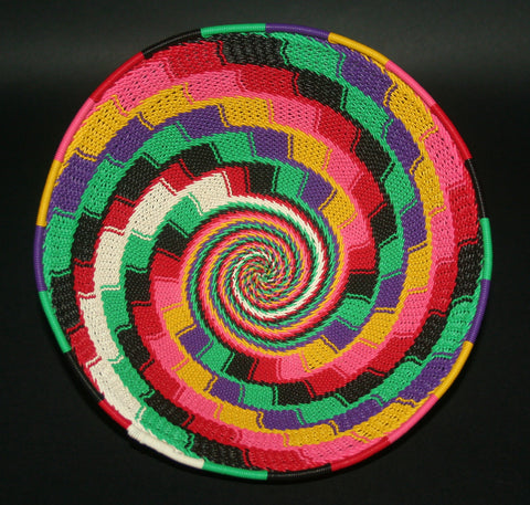 African Telephone Wire Bowl Zulu Basket Multi Colors- 9"D X 4"H
