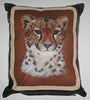 Leopard Original Art Leather & Suede Pillow Cover Original Painting on Leather - Cultures International From Africa To Your Home