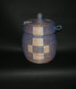African Basket Lidded Blue White Natural Senegal Hand woven Grass and Plastic - Cultures International From Africa To Your Home