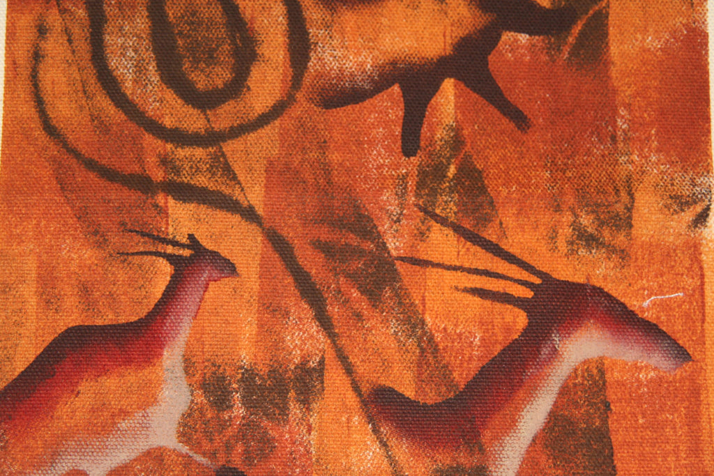 African Cave Art Fabric Painting 14" W X 19" H - Cultures International From Africa To Your Home