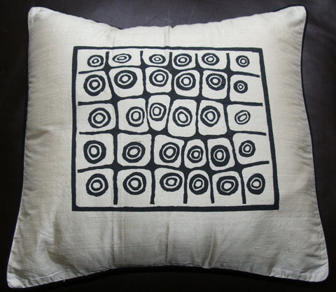 Designer African Handwoven Raw Silk White With Black Bushman Design - Cultures International From Africa To Your Home