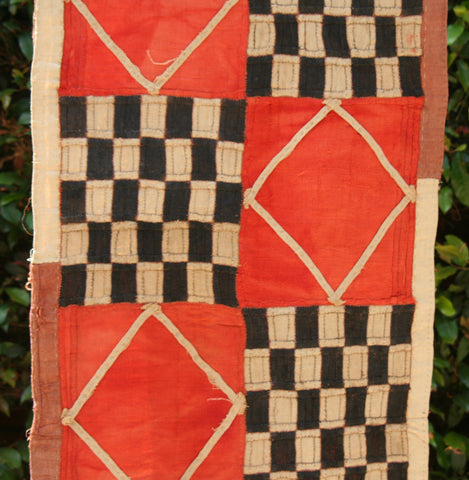 Kuba Cloth African Textile Orange Black -Congo 20" X 132" - Cultures International From Africa To Your Home