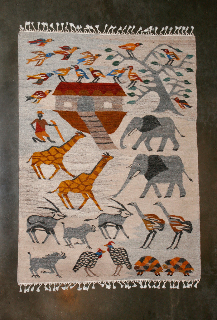 Noah's Ark Carpet African Wool Handwoven in Namibia 70.25" X 59" - Cultures International From Africa To Your Home