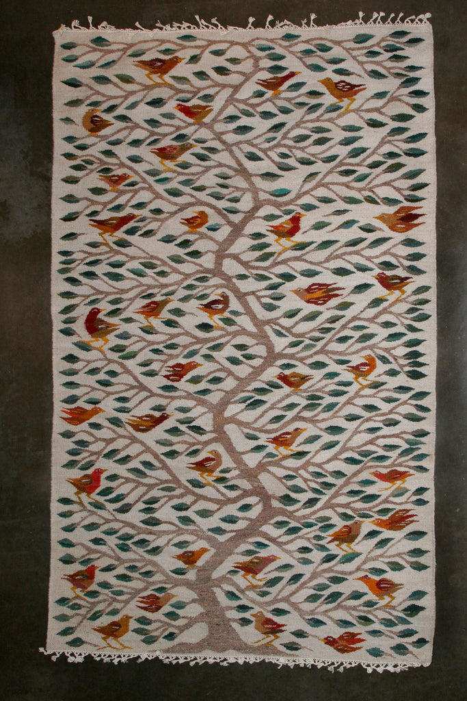 Bird Tree African African Wool Carpet Handwoven in Namibia 114" X 65" - Cultures International From Africa To Your Home