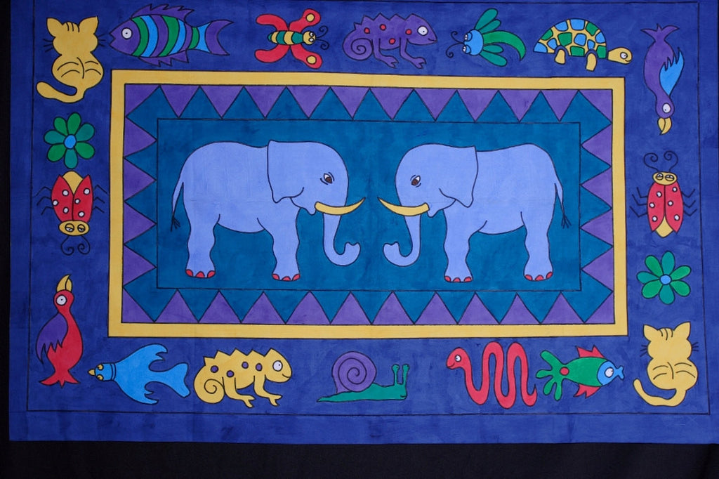Elephant Wall Hanging - 45" X 65"  Handpainted in South Africa - Cultures International From Africa To Your Home