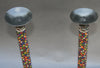 African Beaded Candleholder  Set 2 Multicolor Tribal Design Vintage - Cultures International From Africa To Your Home