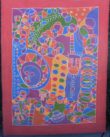 African Batik Zimbabwe 58" X 77 - Vintage Abstract Vivid Bright Colors