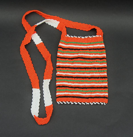 African Beaded Cell Phone Holder Bag Orange Long Shoulder Strap Handcrafted South Africa - Cultures International From Africa To Your Home