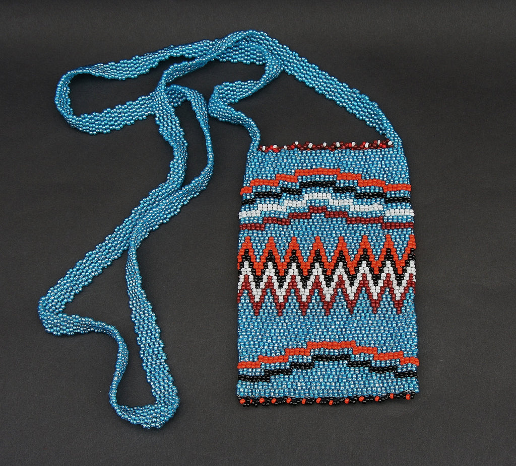 African Beaded Cell Phone Holder Bag Blue Orange Long Shoulder Strap Handcrafted South Africa - Cultures International From Africa To Your Home