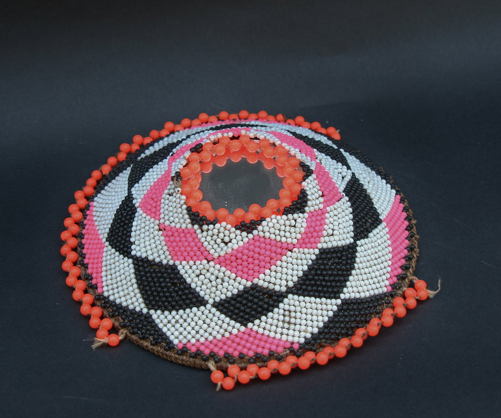 Zulu Imbenge Beer Pot Cover Beads and Mirror - Cultures International From Africa To Your Home