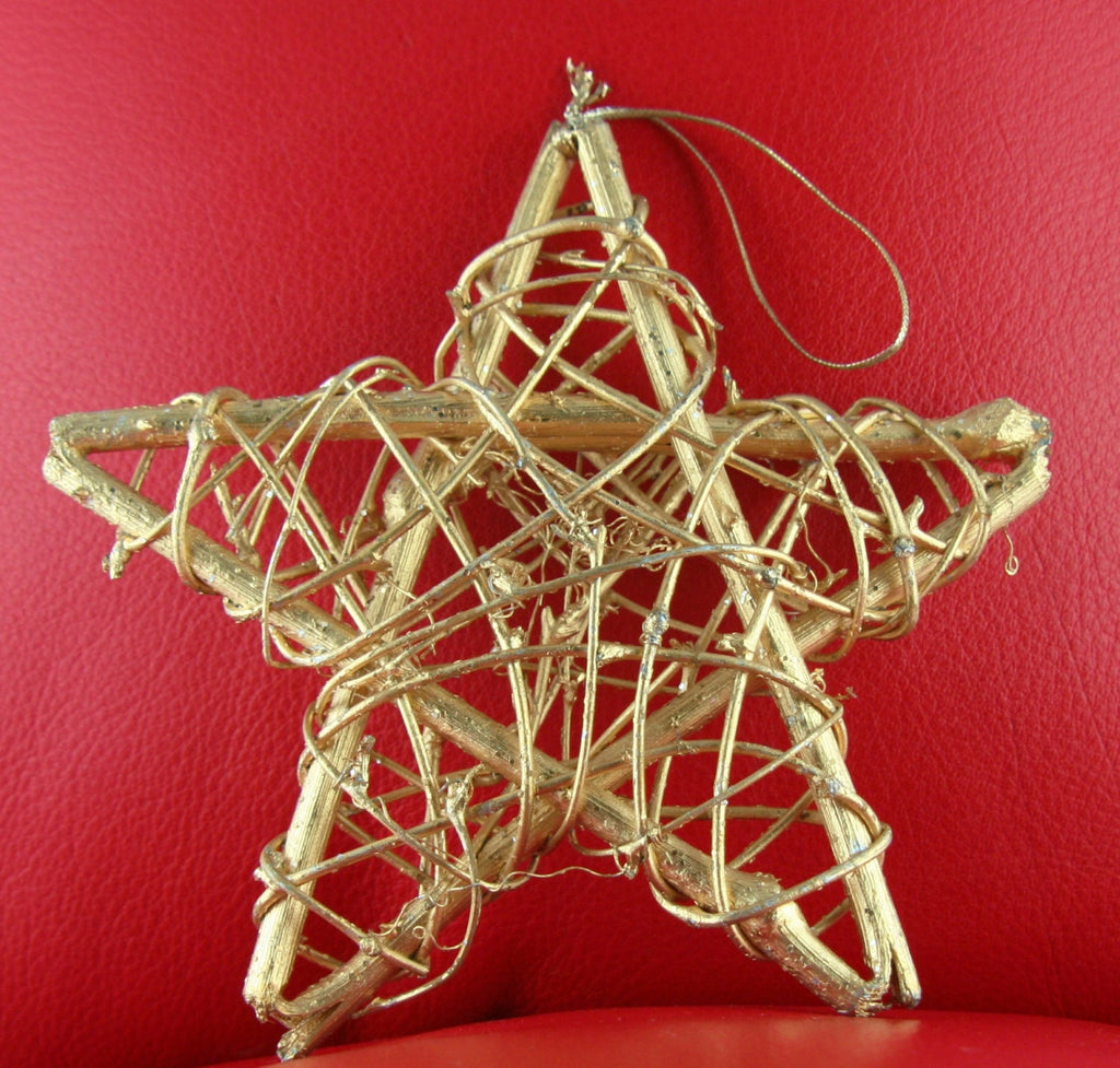 African Christmas Star Gold Twigs With Hanger 6" X 6" - Cultures International From Africa To Your Home
