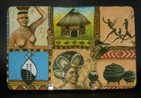 Place Mat Set African Painted Zulu Village Scenes MultiColor Set of 6