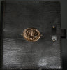 Leather Black Album Portfolio Cover Bronze Lion Medallion - Cultures International From Africa To Your Home