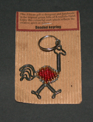 African Bead and Wire Ostrich Key Chain  4" X 2"