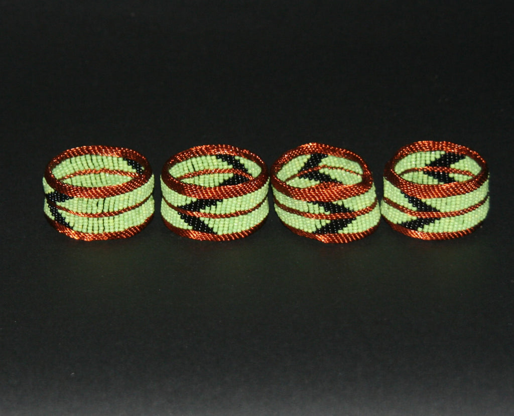 Napkins Rings Copper Wire Green Glass Beads Set of 4 - Cultures International From Africa To Your Home
