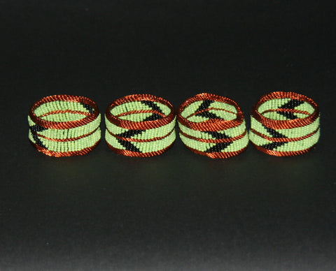 Napkins Rings Copper Wire Green Glass Beads Set of 4