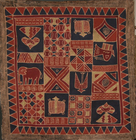 African Batik Tapestry Navy Sienna Cream Gold