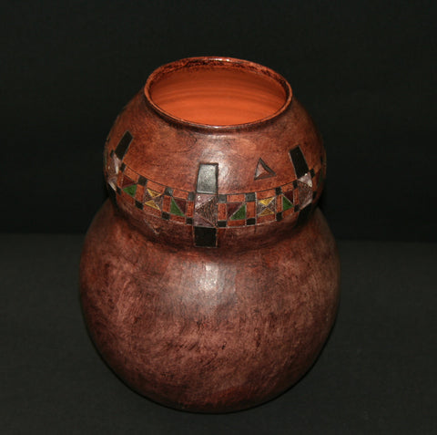 African Pot with Ancient Tsonga Pedi Patterns Sculptured Double Calabash Shape 10" H X 8" W  24" C